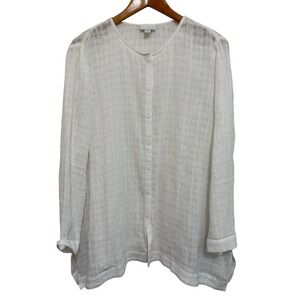 J.Jill Pure Jill Women Blouse L Petite White Linen Cotton Gauze Coastal Lagen